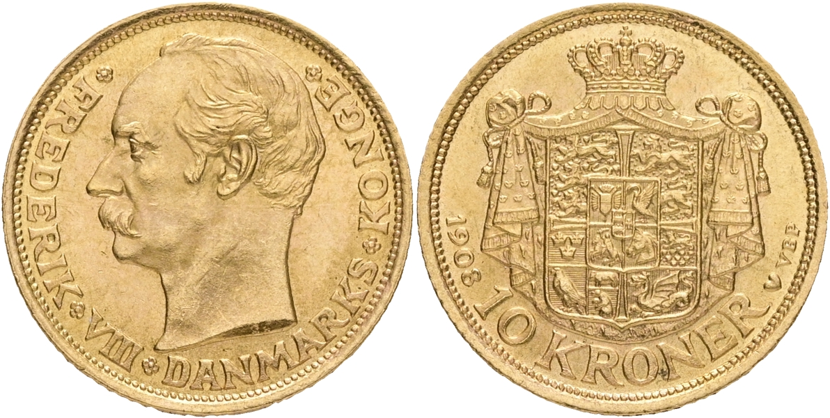 DANMARK / DENMARK. 10 kroner 1908.