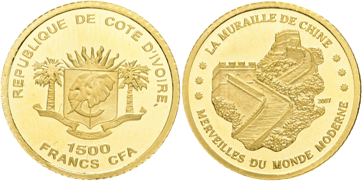 ELFENBENSKUSTEN / IVORY COAST. 1500 francs 2007.