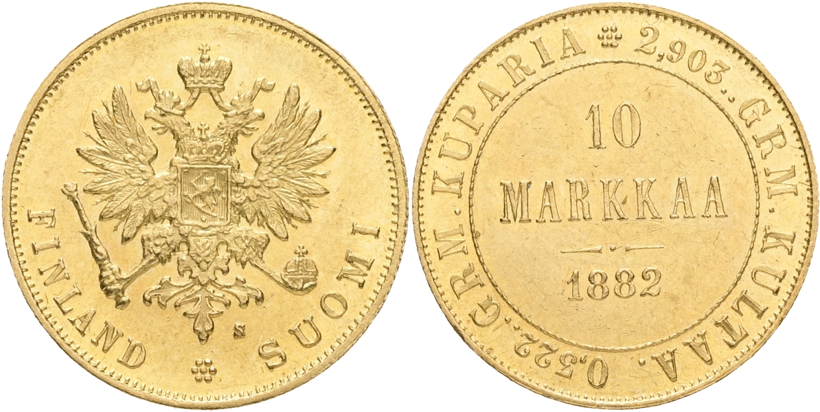 FINLAND. 10 markkaa 1882.