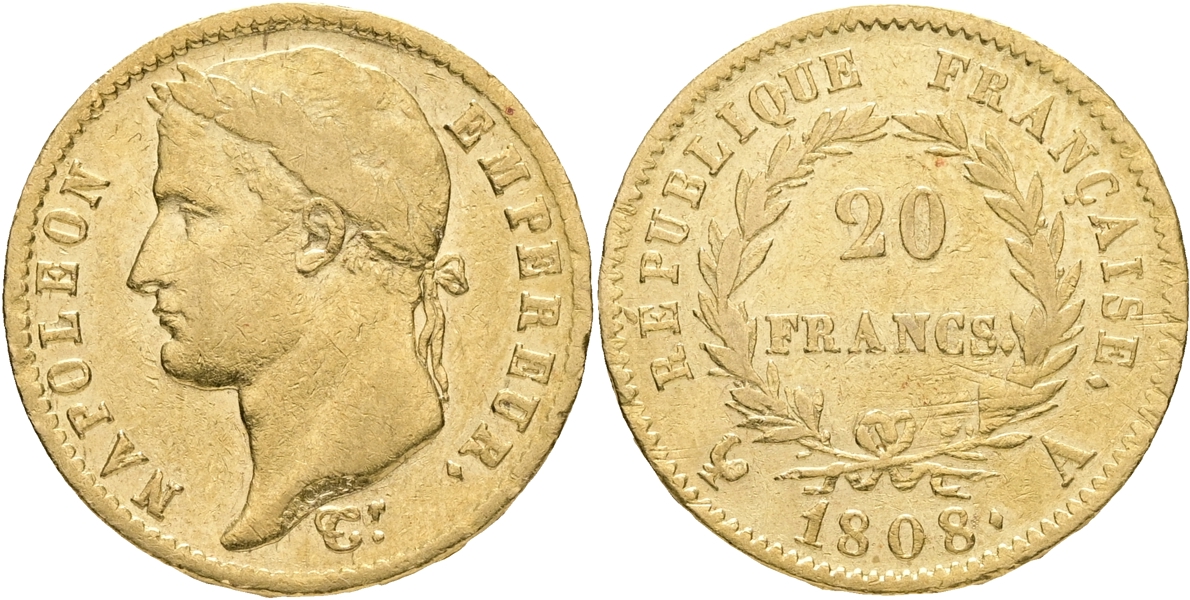 FRANKRIKE / FRANCE. 20 francs 1808.