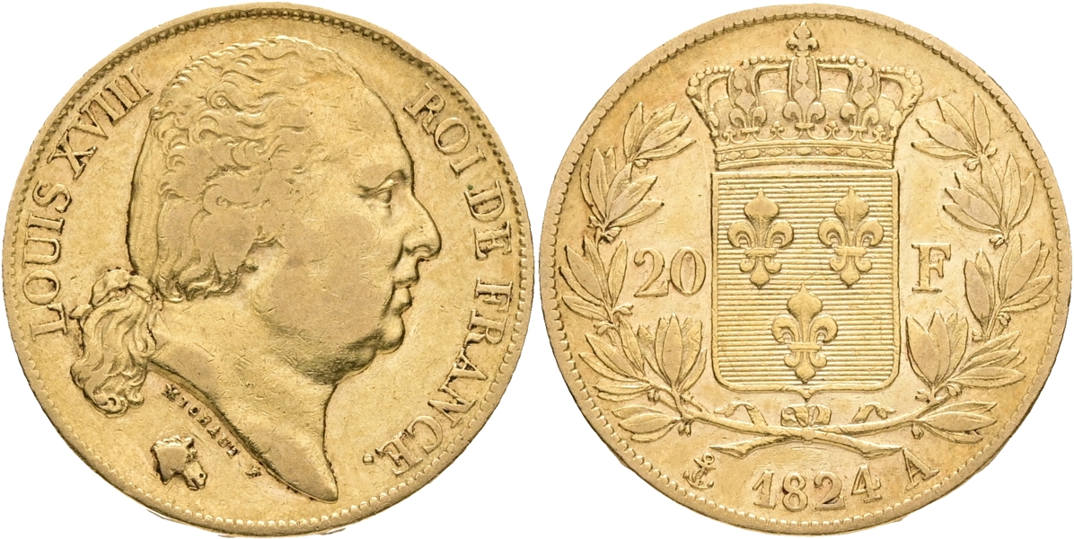 FRANKRIKE / FRANCE. 20 francs 1824.