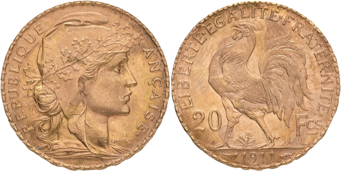 FRANKRIKE / FRANCE. 20 francs 1911.