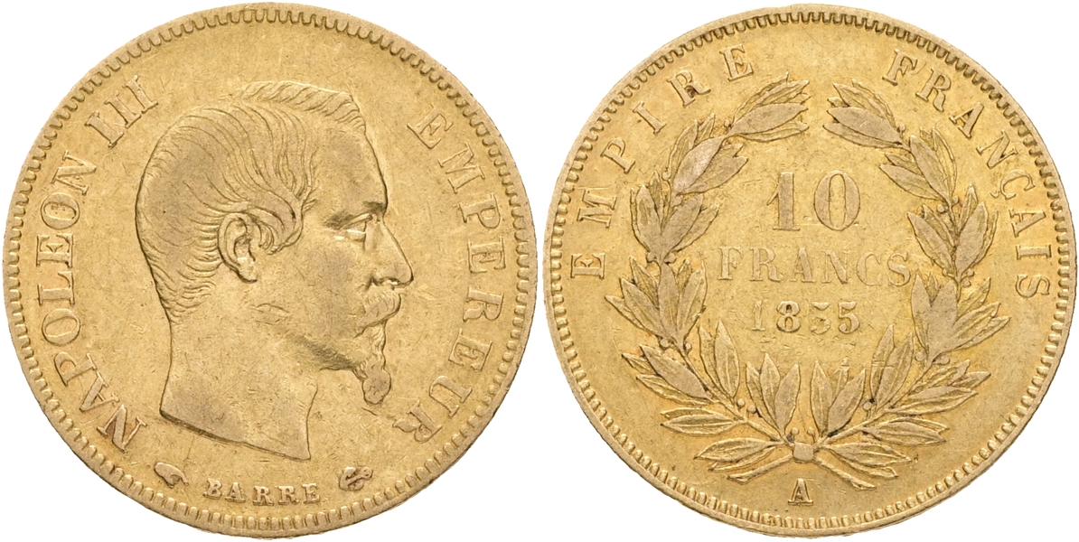 FRANKRIKE / FRANCE. 10 francs 1855.