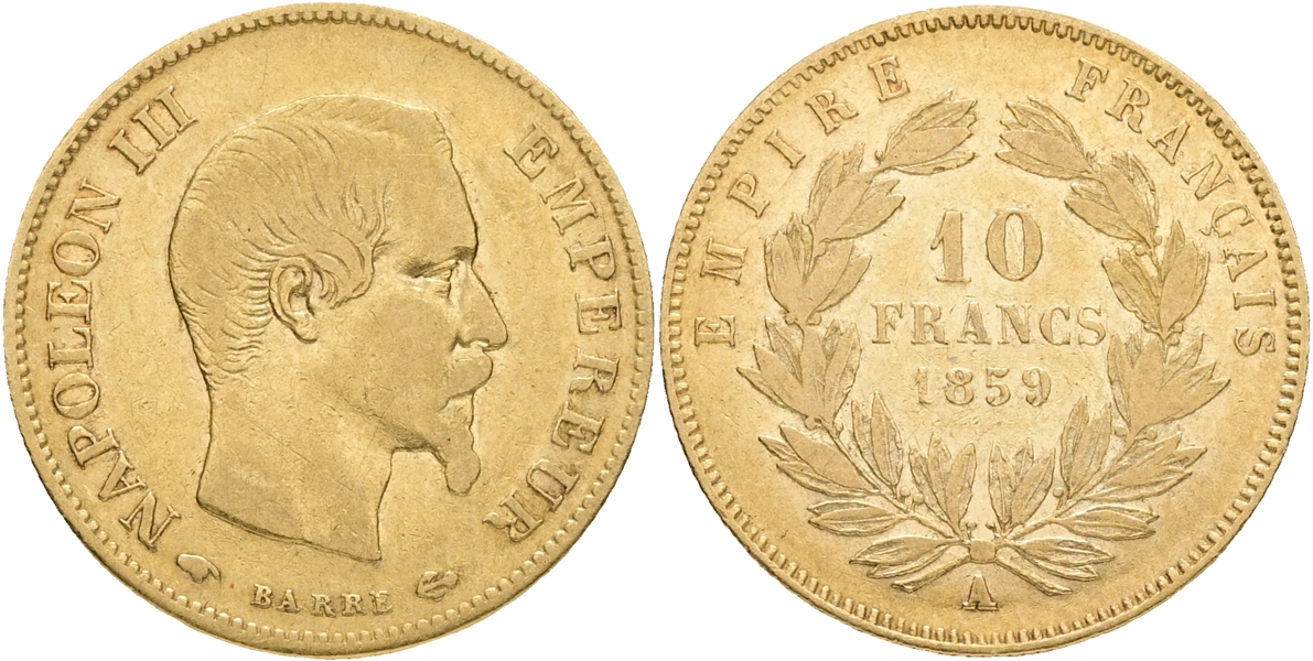 FRANKRIKE / FRANCE. 10 francs 1859.