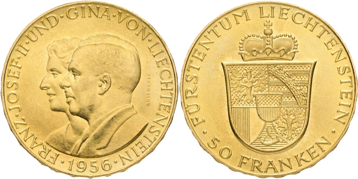 LIECHTENSTEIN. 50 franken 1956.