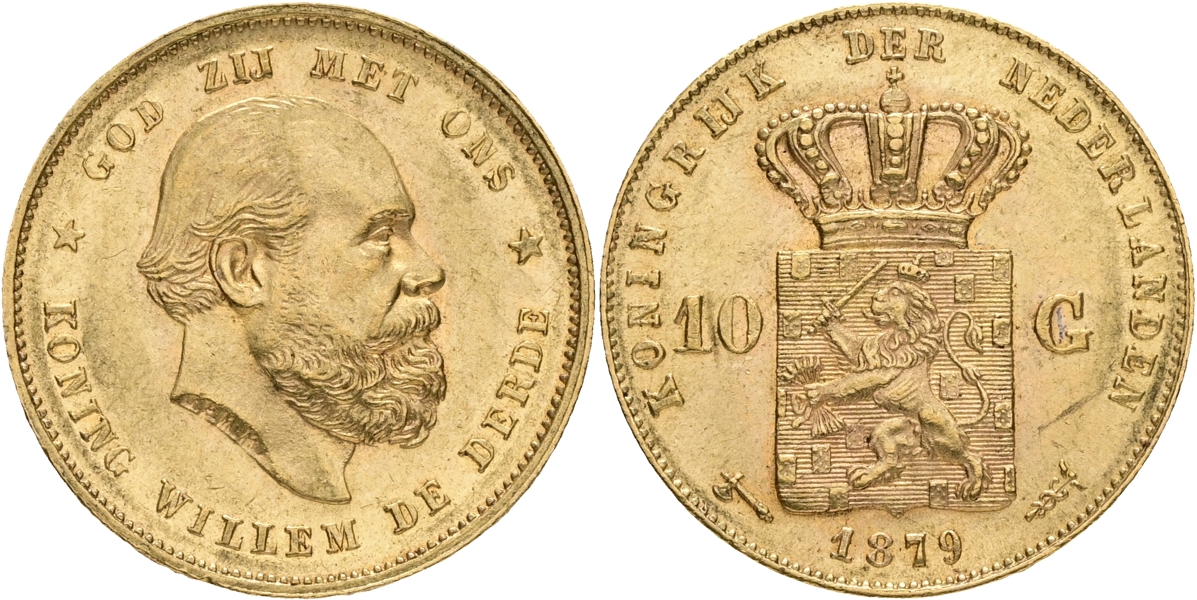 NEDERLÄNDERNA / THE NETHERLANDS. 10 gulden 1879.