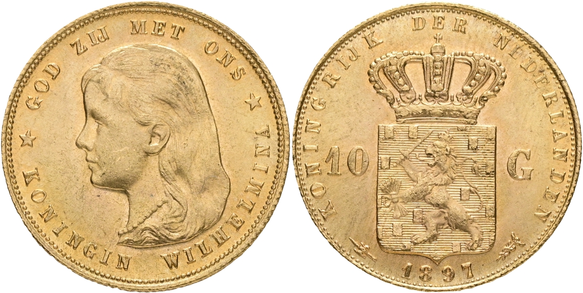 NEDERLÄNDERNA / THE NETHERLANDS. 10 gulden 1897.