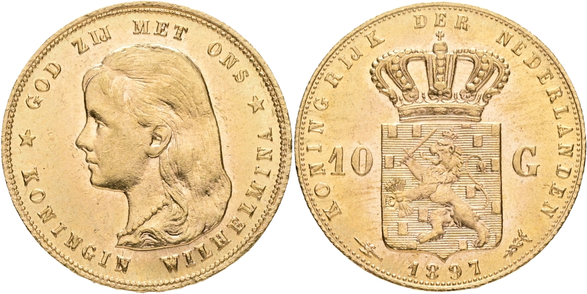 NEDERLÄNDERNA / THE NETHERLANDS. 10 gulden 1897.