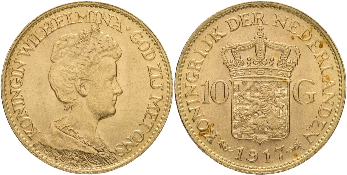 NEDERLÄNDERNA / THE NETHERLANDS. 10 gulden 1917.