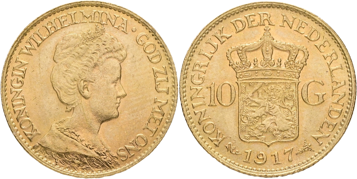 NEDERLÄNDERNA / THE NETHERLANDS. 10 gulden 1917.