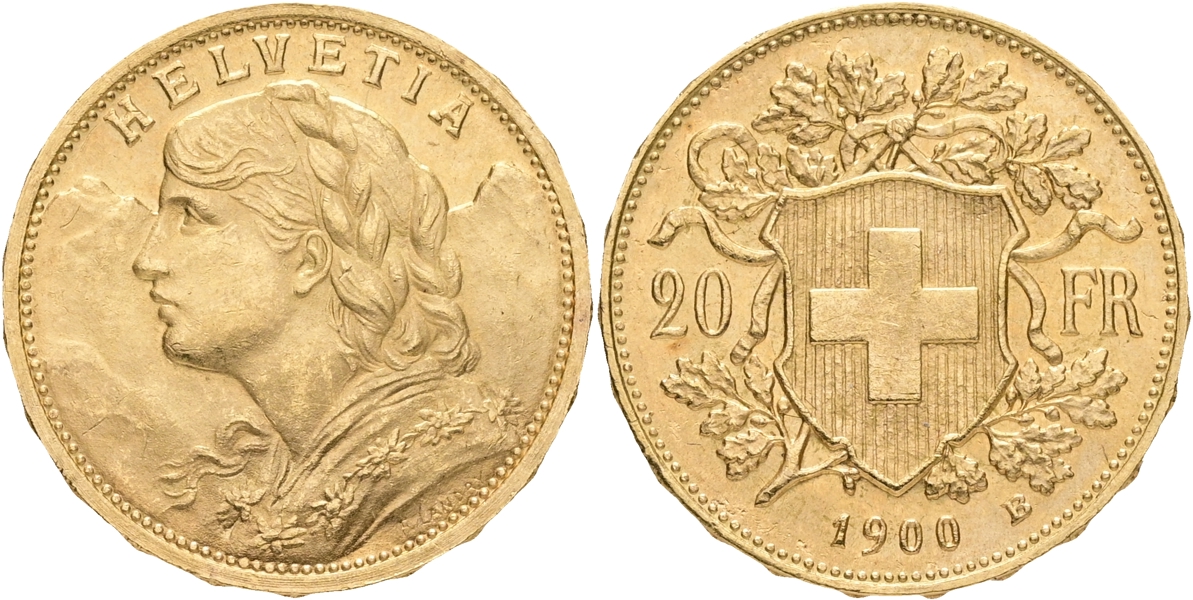 SCHWEIZ / SWITZERLAND. 20 francs 1900.
