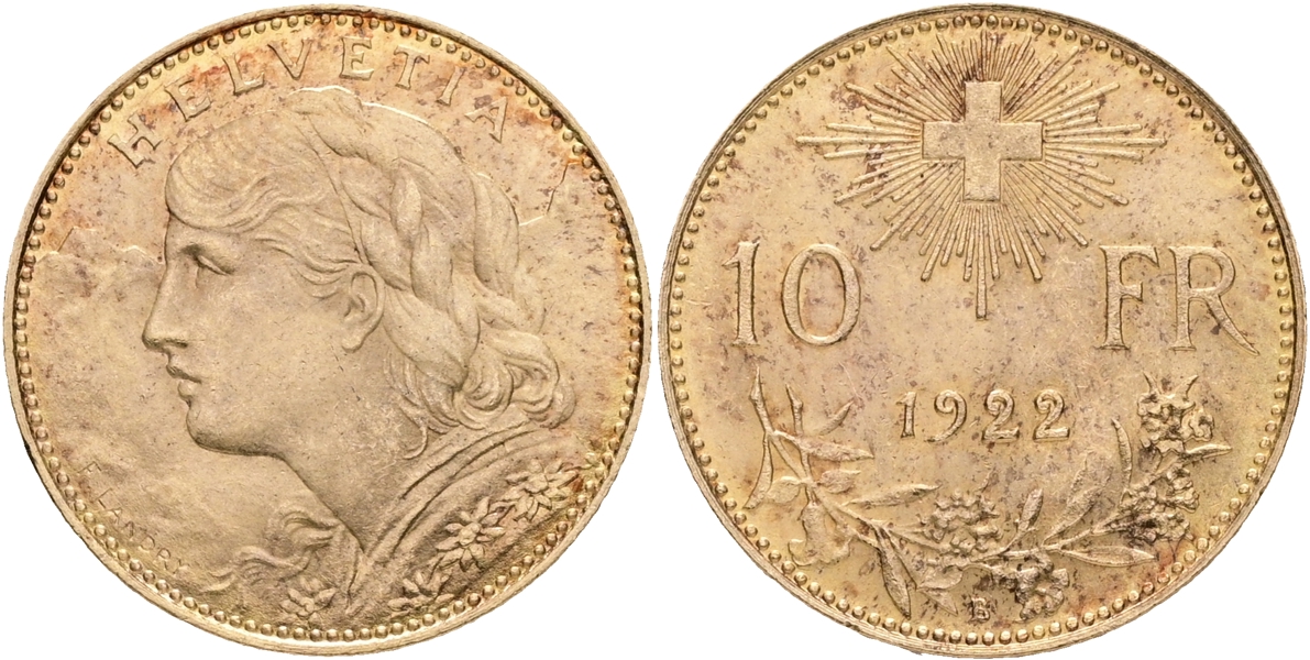 SCHWEIZ / SWITZERLAND. 10 francs 1922.