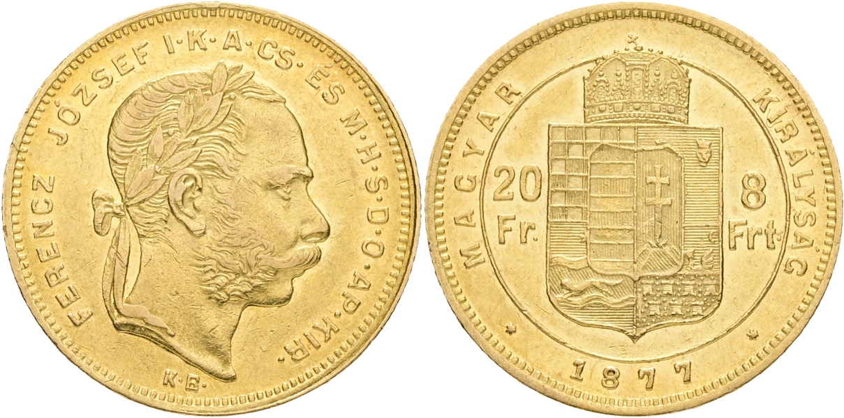 UNGERN / HUNGARY. 8 forint 1877.