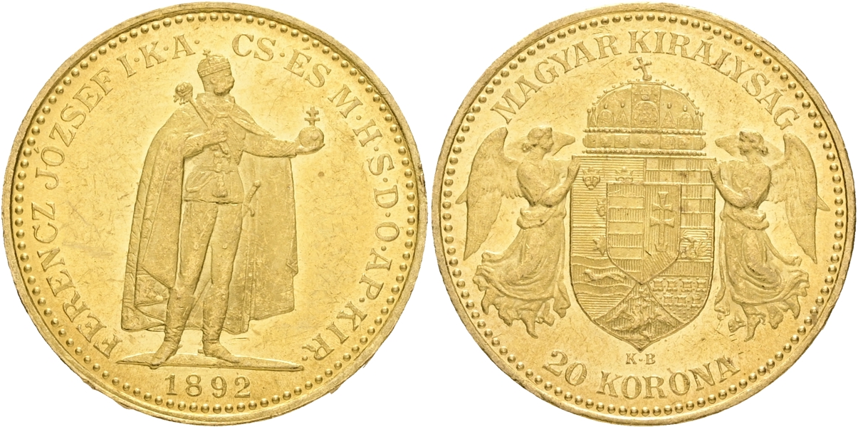 UNGERN / HUNGARY. 20 korona 1892.