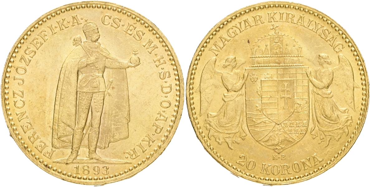 UNGERN / HUNGARY. 20 korona 1893.