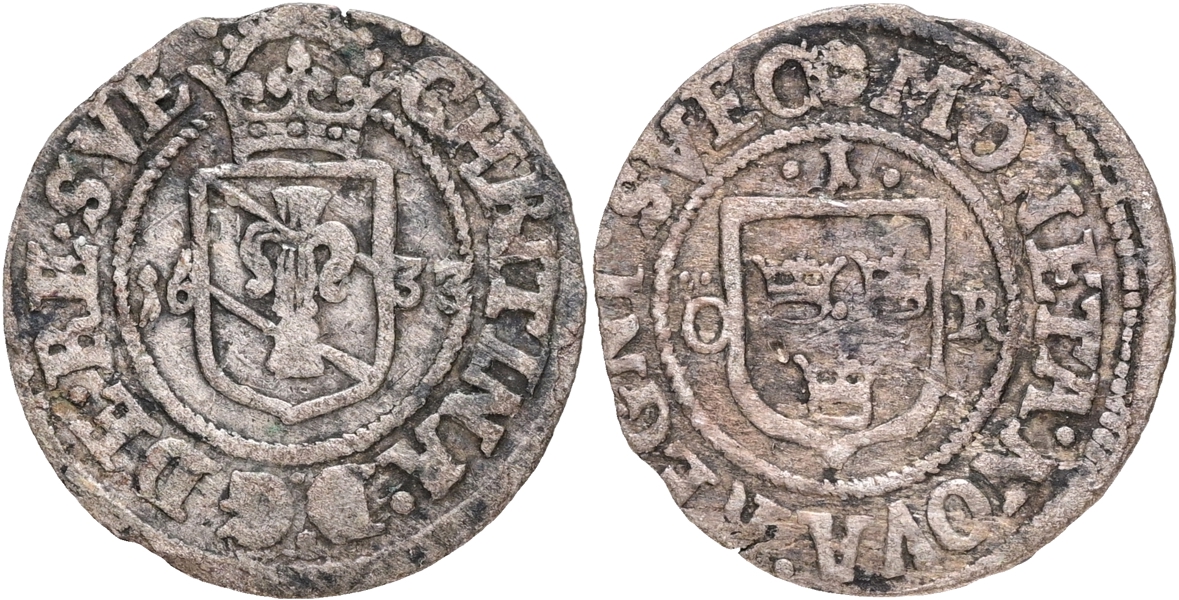 KRISTINA (1632-1654). Öre 1633.