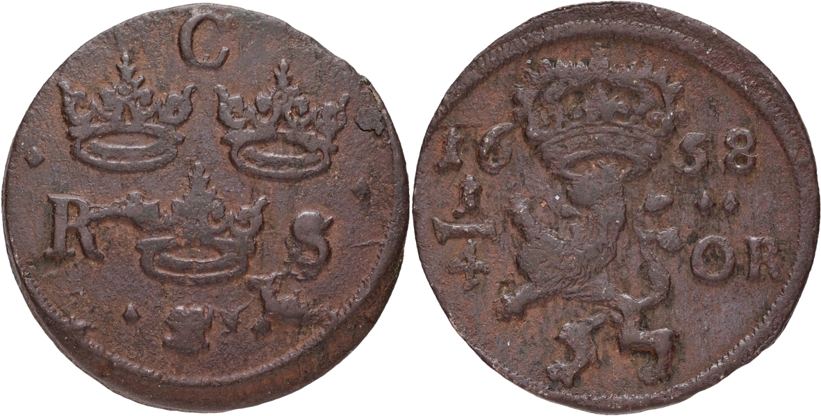 KARL X GUSTAV (1654-1660). 1/4 öre 1658.
