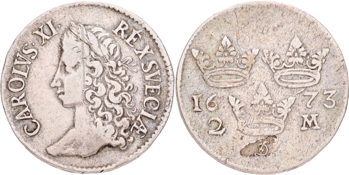KARL XI (1660-1697). 2 mark 1673.