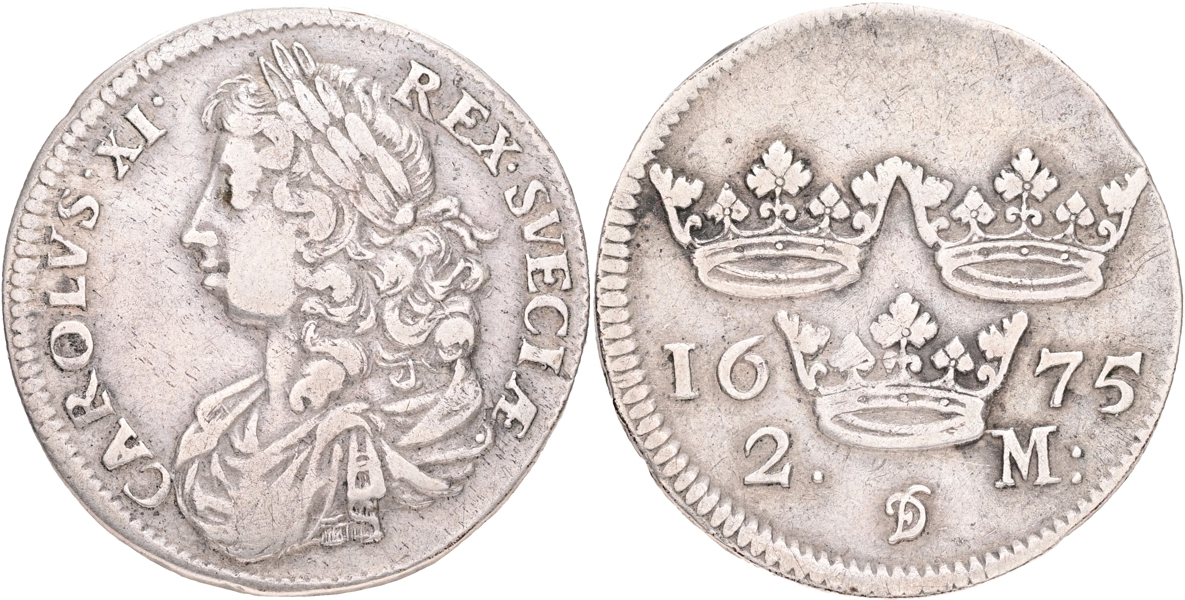 KARL XI (1660-1697). 2 mark 1675.