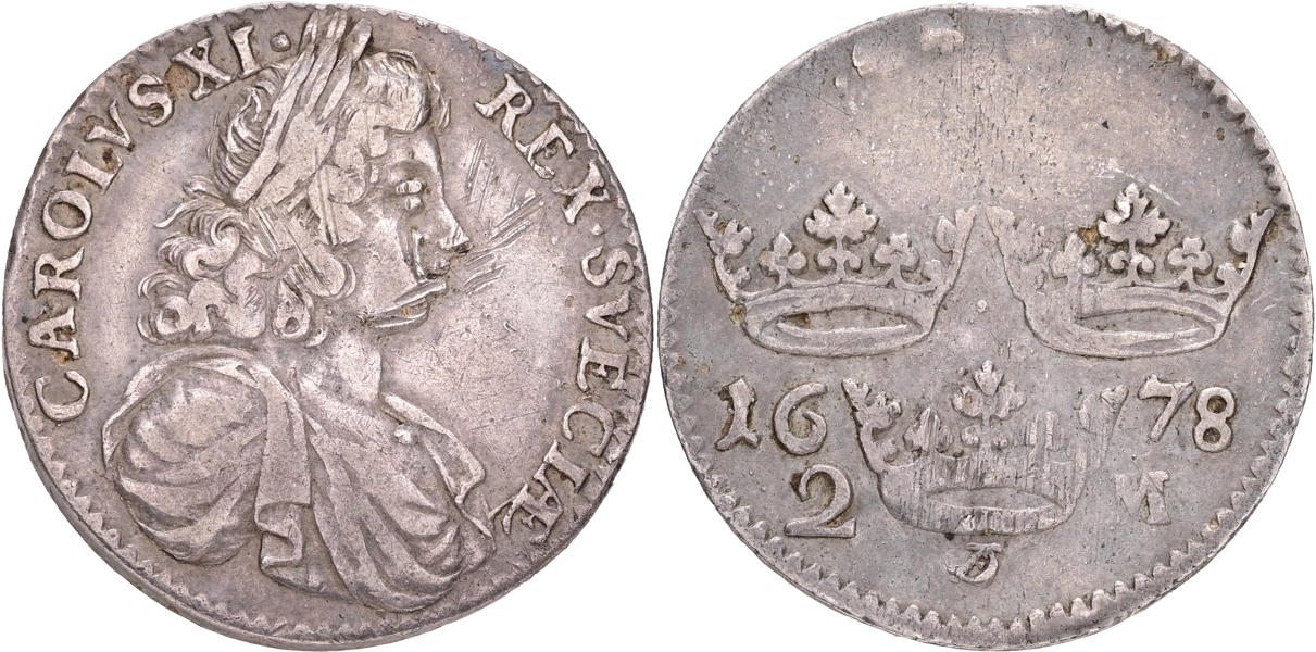 KARL XI (1660-1697). 2 mark 1678.