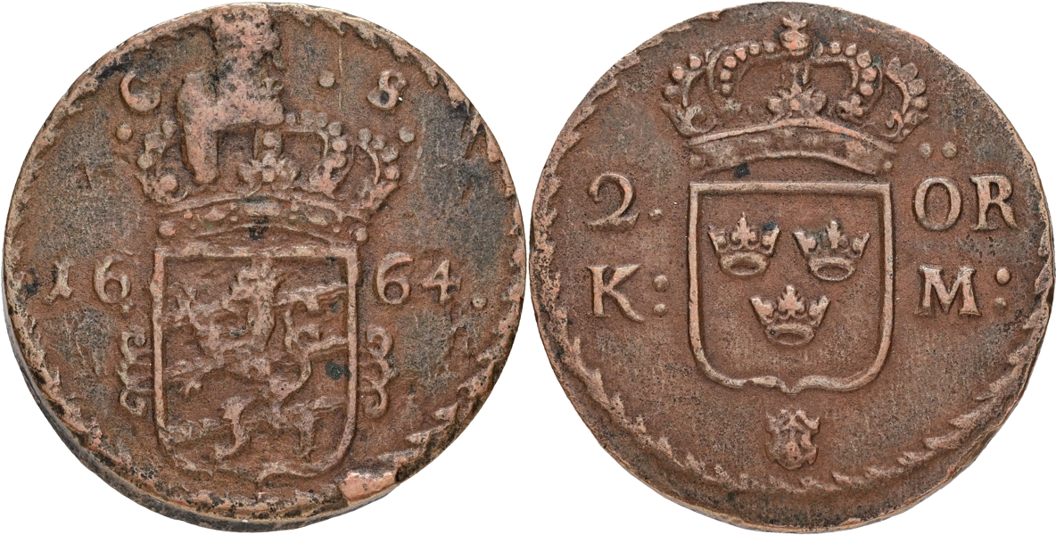 KARL XI (1660-1697). 2 öre KM 1664.