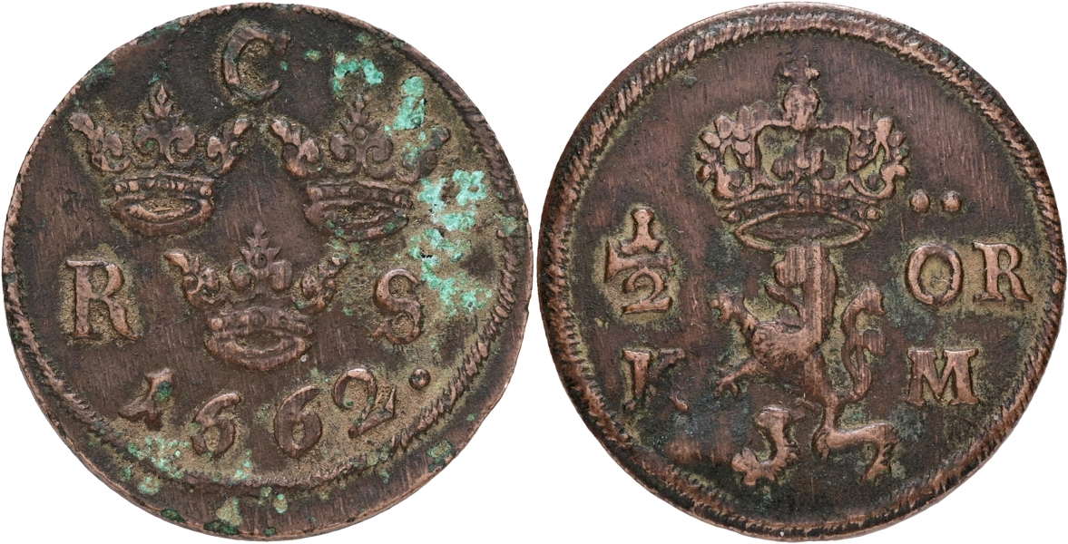 KARL XI (1660-1697). 1/2 öre KM 1662.