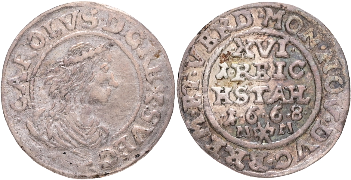 KARL XI (1660-1697). 1/16 taler 1668.