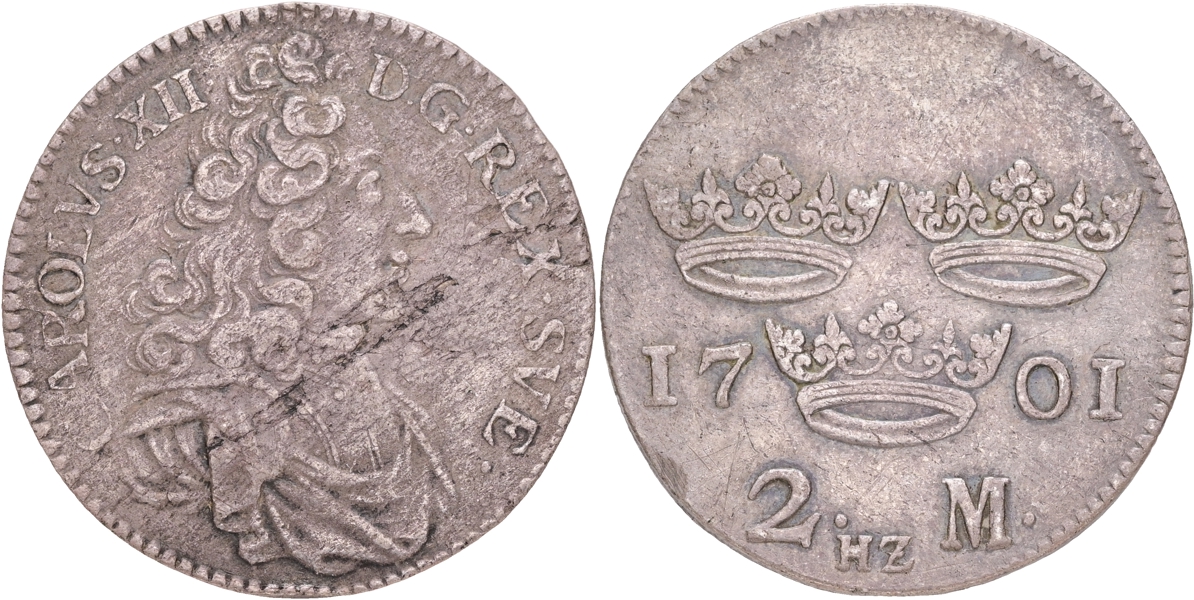 KARL XII (1697-1718). 2 mark 1701.