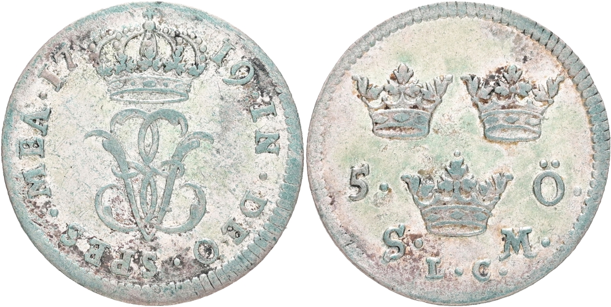 ULRIKA ELEONORA (1718-1720). 5 öre 1719.