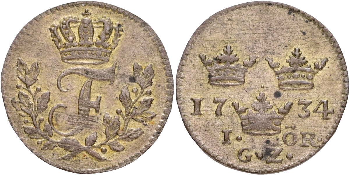 FREDRIK (1720-1751). Öre 1734.