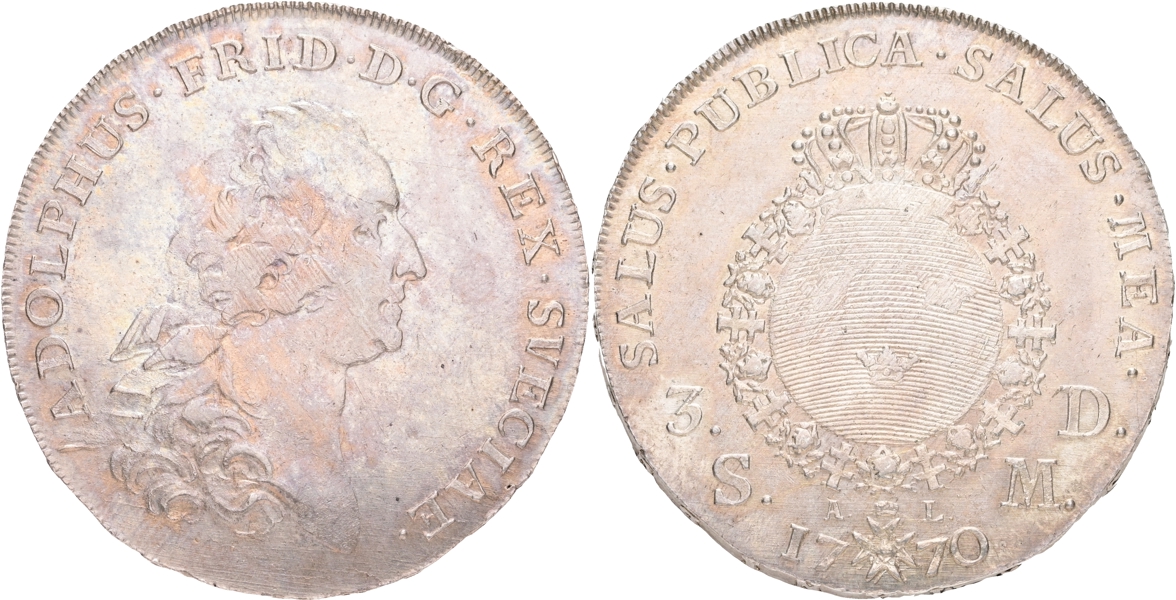 ADOLF FREDRIK (1751-1771). 3 daler SM 1770.
