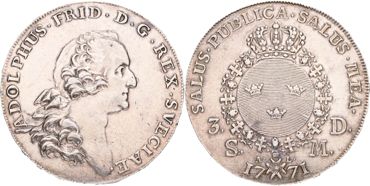 ADOLF FREDRIK (1751-1771). 3 daler SM 1771.