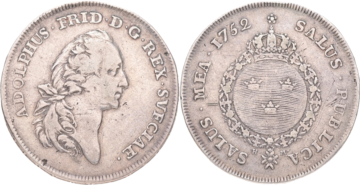 ADOLF FREDRIK (1751-1771). 1/2 riksdaler 1752.