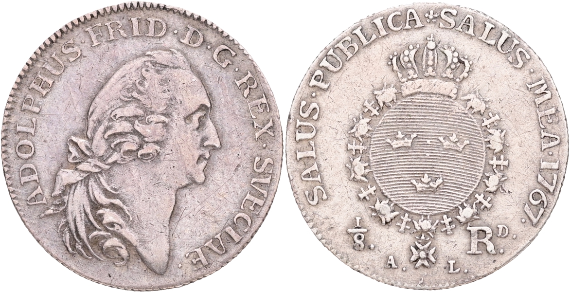 ADOLF FREDRIK (1751-1771). 1/8 riksdaler 1767.