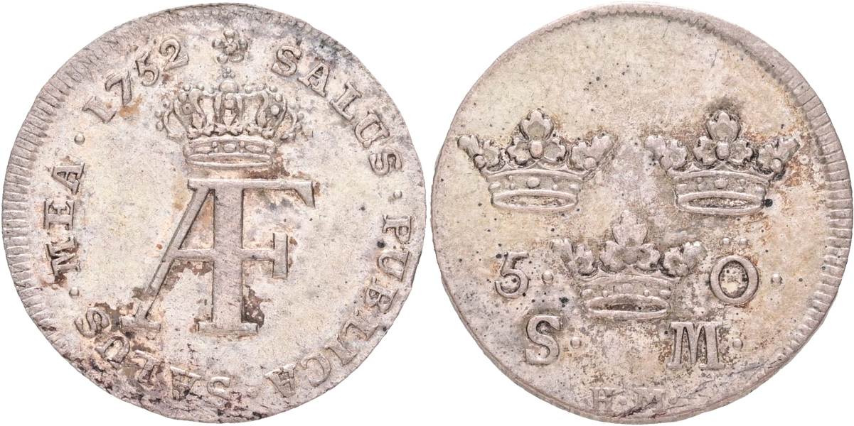 ADOLF FREDRIK (1751-1771). 5 öre 1752.