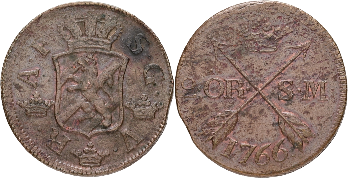 ADOLF FREDRIK (1751-1771). 2 öre SM 1766.