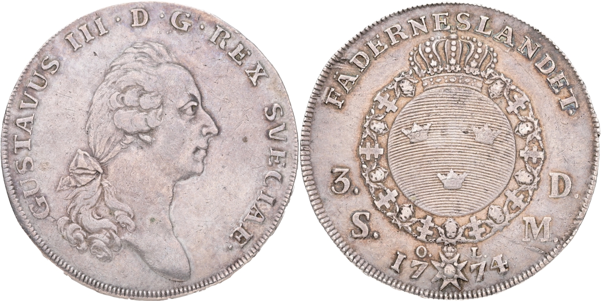 GUSTAV III (1771-1792). Riksdaler 1774.