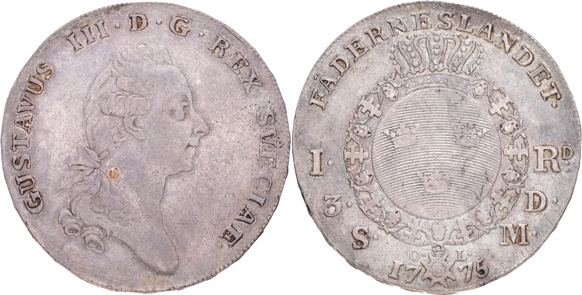 GUSTAV III (1771-1792). Riksdaler 1775.
