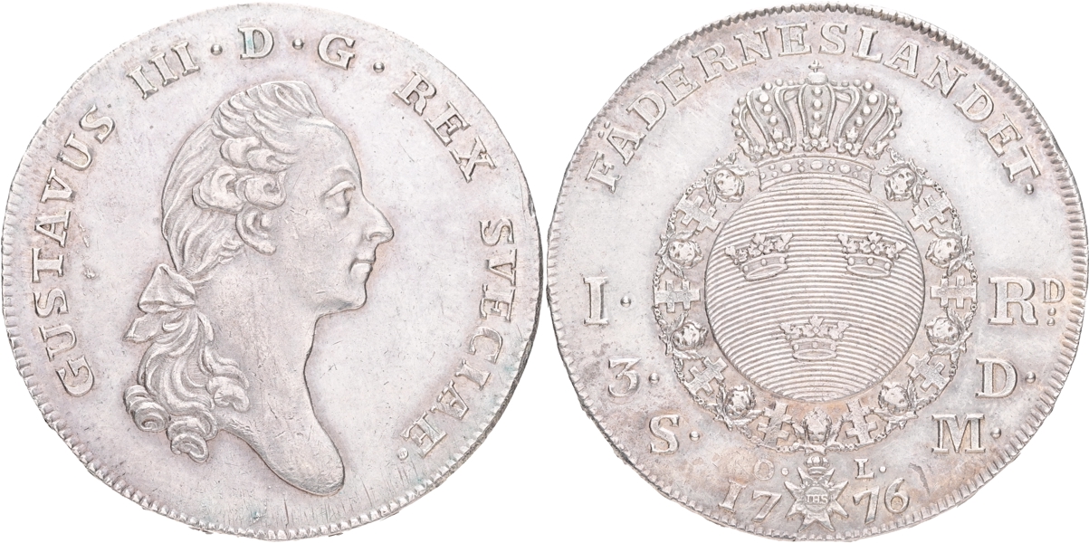 GUSTAV III (1771-1792). Riksdaler 1776.