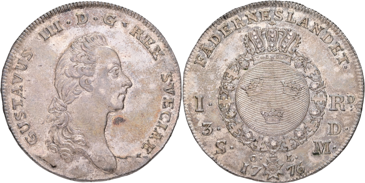 GUSTAV III (1771-1792). Riksdaler 1776.