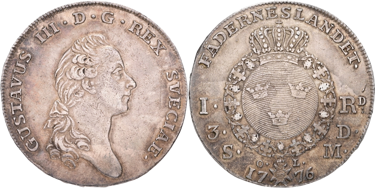 GUSTAV III (1771-1792). Riksdaler 1776.