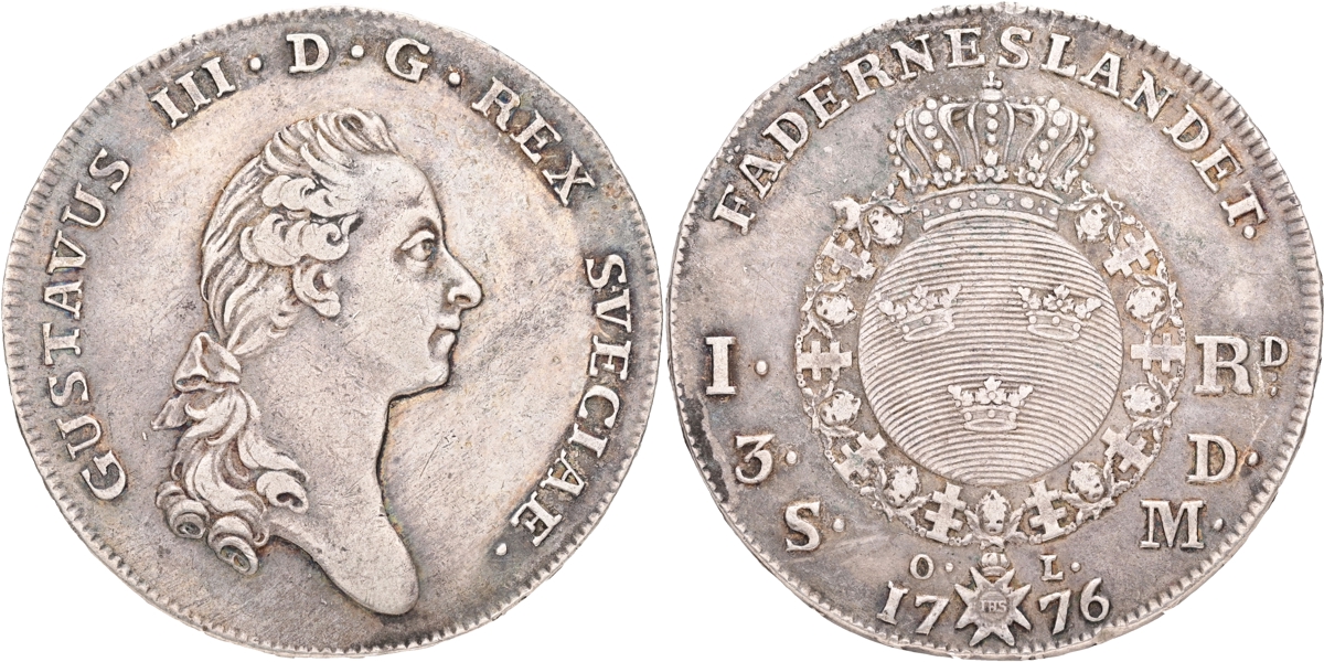 GUSTAV III (1771-1792). Riksdaler 1776.