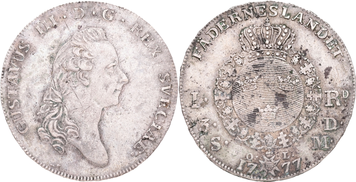 GUSTAV III (1771-1792). Riksdaler 1777.