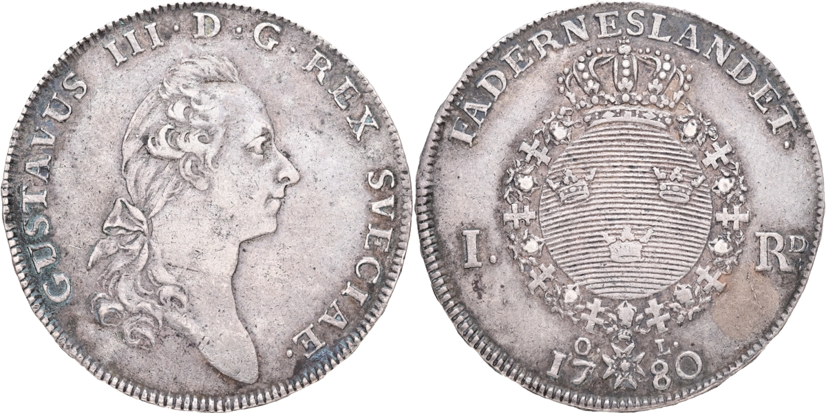 GUSTAV III (1771-1792). Riksdaler 1780.