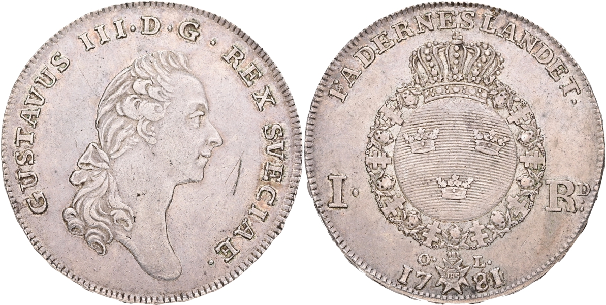 GUSTAV III (1771-1792). Riksdaler 1781.