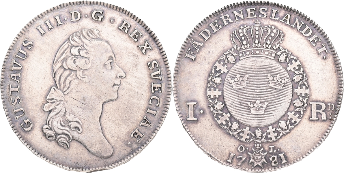 GUSTAV III (1771-1792). Riksdaler 1781.