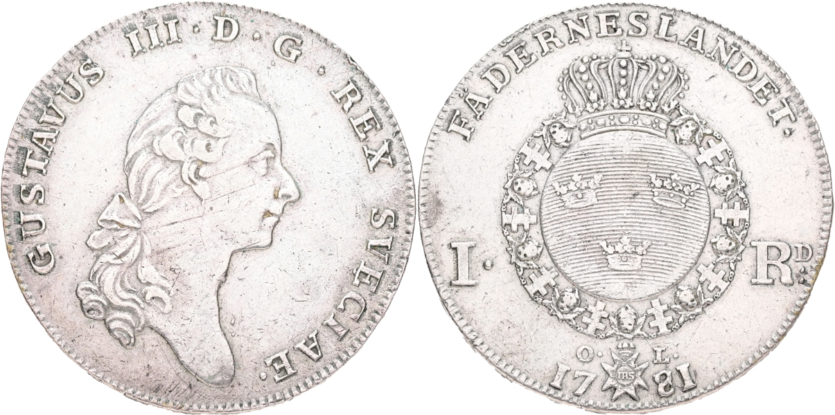 GUSTAV III (1771-1792). Riksdaler 1781.