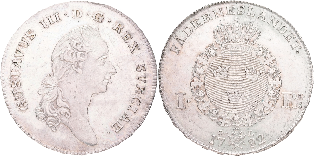 GUSTAV III (1771-1792). Riksdaler 1782.