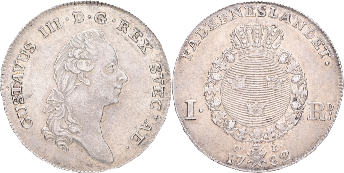 GUSTAV III (1771-1792). Riksdaler 1782.