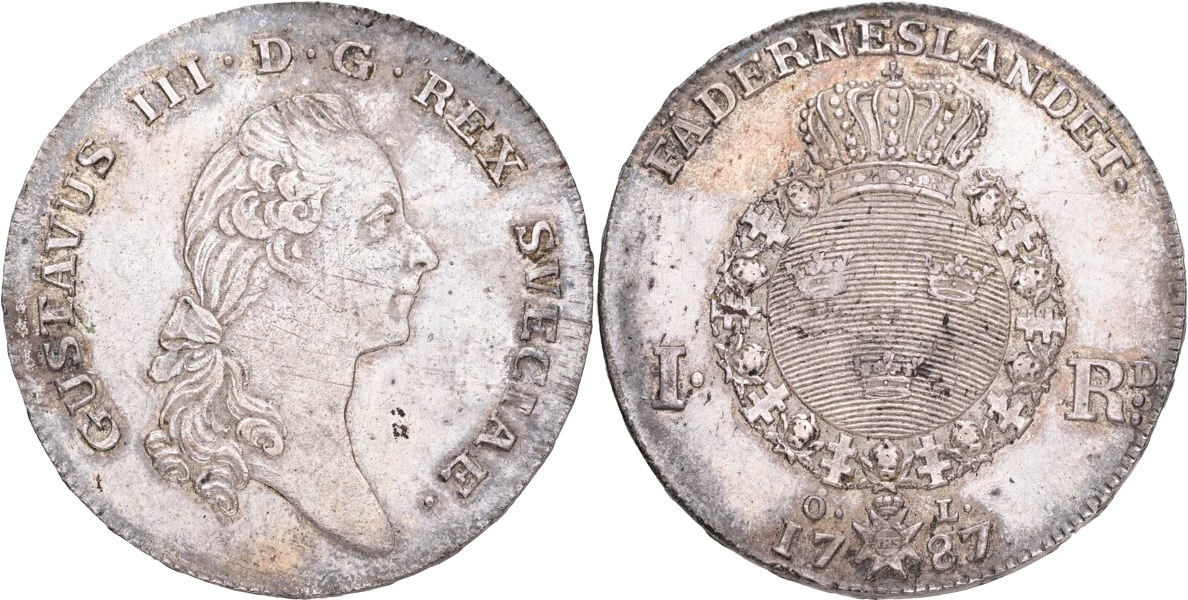 GUSTAV III (1771-1792). Riksdaler 1787.